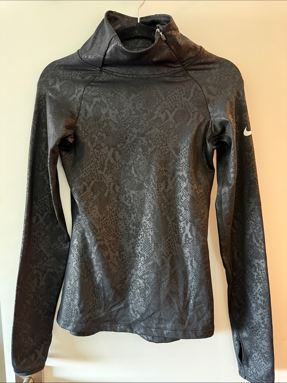 Nike Black Snake-Print Mock Neck Performance Top